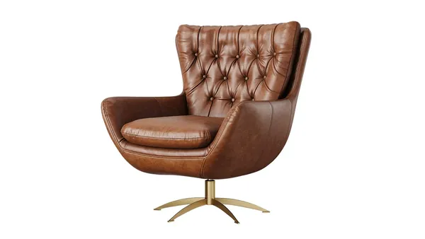 3D product rendering — hero shot of a swivel armchair